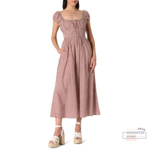 Women’s Cotton Tie-Front Dress – Cap Sleeve Midi with Waist Detail