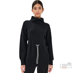 Women’s Lace-Up Funnel Neck Sweatshirt – Midweight Jersey with High-Low Hem
