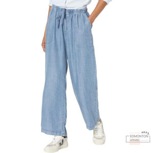 Women’s Relaxed Fit Drawstring Denim Pants – Lightweight Lyocell Cropped Trousers
