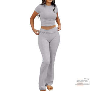 Women's 2-Piece Lounge Set – Crop Top & Foldover Flare Yoga Pants