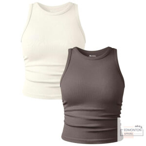 Women's 2-Pack Sleeveless Crop Tops – Crew Neck Stretchy Basics for Casual & Yoga Wear