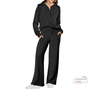Women’s 2-Piece Lounge Set – Oversized Half-Zip Sweatshirt & Wide-Leg Sweatpants Tracksuit